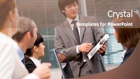  Presentation with leader and communicate - Amazing PPT theme having competition speech - photo of confident leader pointing backdrop and a  colored foreground