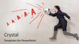  Presentation with competition - Colorful PPT theme enhanced with competition speech - young businessman running with megaphone backdrop and a light gray colored foreground