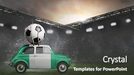 Presentation with football competition - Slide set consisting of competition vehicle - nigeria flag on car delivering background and a tawny brown colored foreground