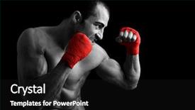  Presentation with boxer - Amazing PPT theme having competition winner - young boxer fighter over black backdrop and a black colored foreground