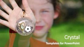  Presentation with hipster girl playing tetris game - PPT layouts consisting of competition winner - young soccer playing girl showing background and a tawny brown colored foreground