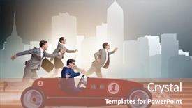  Presentation with car competition - Presentation theme featuring competitive advantage - businessman driving car in competition background and a coral colored foreground