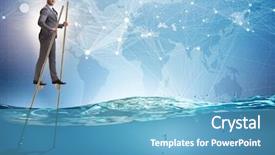  Presentation with advantage - PPT theme consisting of competitive advantage - businessman walking on stilts background and a teal colored foreground