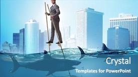  Presentation with sharks - PPT layouts featuring competitive advantage - businessman walking on stilts background and a teal colored foreground