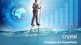 Presentation with advantage - PPT theme featuring competitive advantage - businessman walking on stilts background and a teal colored foreground
