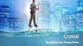  Presentation with advantage - Presentation design enhanced with competitive advantage - businessman walking on stilts background and a teal colored foreground