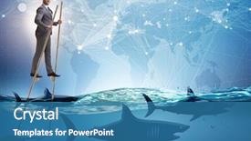  Presentation with sharks - Amazing presentation theme having competitive advantage - businessman walking on stilts backdrop and a teal colored foreground