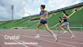  Presentation with advantage - Cool new theme with competitive advantage - three athlete woman running backdrop and a gray colored foreground