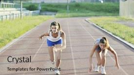  Presentation with race track - Presentation theme enhanced with competitive advantage - young girl morning run background and a light gray colored foreground