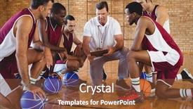  Presentation with basketball players - Cool new PPT theme with competitive analysis - coach explaining game plan backdrop and a tawny brown colored foreground