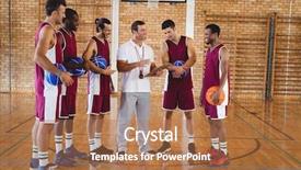  Presentation with competitive analysis - PPT layouts consisting of competitive analysis - coach interacting with basketball players background and a coral colored foreground