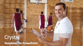  Presentation with basketball court - Presentation design with competitive analysis - portrait of basketball coach holding background and a red colored foreground