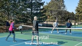  Presentation with pickleball - Slide set consisting of competitive-doubles-game-of-pickleball background and a teal colored foreground