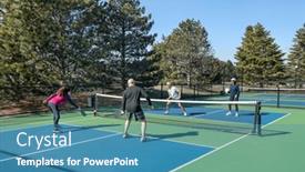  Presentation with pickleball - Theme featuring competitive-doubles-game-of-pickleball background and a teal colored foreground