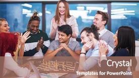  Presentation with business intelligence - PPT layouts consisting of competitive intelligence - multiethnic group of business people background and a coral colored foreground