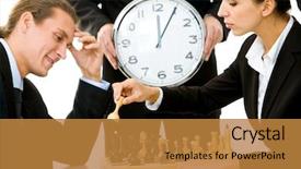  Presentation with chess - Theme featuring competitive strategy - image of businessman and businesswoman background and a gold colored foreground