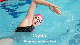  Presentation with jumping into pool - Presentation design featuring competitive swimming - young girl swims freestyle background and a  colored foreground