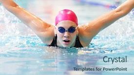  Presentation with butterfly - Audience pleasing slide set consisting of competitive swimming - young woman swims the butterfly backdrop and a light blue colored foreground