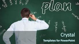  Presentation with green chalkboard - Slides with competitor analysis - thinking businessman tilting glasses background and a  colored foreground