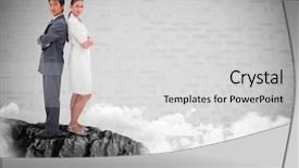  Presentation with blue and orange business people - Audience pleasing PPT layouts consisting of competitor profile - portrait of business people standing backdrop and a light gray colored foreground