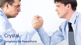  Presentation with fight - PPT theme consisting of competitor profile - portrait of two businessmen sitting background and a sky blue colored foreground