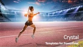  Presentation with running race - Cool new slides with competitors - athlete running race mixed media backdrop and a coral colored foreground