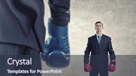  Presentation with pink boxing gloves - Audience pleasing theme consisting of competitors - determined businessman in suit backdrop and a  colored foreground
