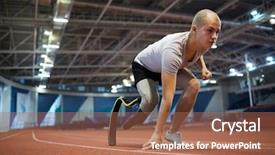  Presentation with marathon running race - PPT theme with competitors - young paralympic competitor of marathon background and a coral colored foreground