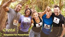  Presentation with sports event - Cool new slide set with competitors celebrate completing an endurance backdrop and a tawny brown colored foreground