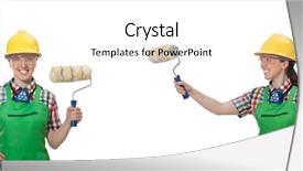  Presentation with woman - Slide set having compiler design - woman painter isolated background and a cream colored foreground