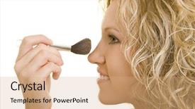  Presentation with indian woman bridal face - Cool new PPT theme with complacency - blonde woman using face powder backdrop and a  colored foreground