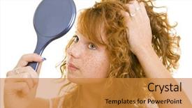  Presentation with mirror neuron - Presentation design having complacency - young redheaded woman looking background and a gold colored foreground