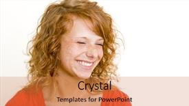  Presentation with happy smiling woman dental health - Cool new presentation with complacency - young redheaded woman smiling backdrop and a coral colored foreground