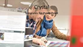  Presentation with final - Colorful slide set enhanced with complaince control - client in printshop controlling work backdrop and a coral colored foreground