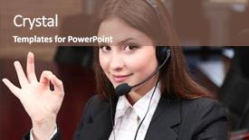  Presentation with call center - Slide deck enhanced with complaint - call center operator at work background and a violet colored foreground