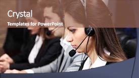  Presentation with call center - Slide set with complaint - call center operators at work background and a violet colored foreground