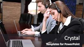  Presentation with call center - Slide set enhanced with complaint - call center operators at work background and a dark gray colored foreground