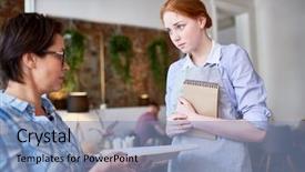  Presentation with waitress - PPT theme with complaint - displeased client of cafe complaining background and a light blue colored foreground