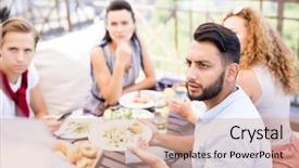  Presentation with eastern - Theme featuring complaint - portrait of frowning middle-eastern man background and a coral colored foreground