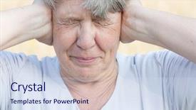  Presentation with ears - Cool new slide deck with complaint - senior woman keeps her ears backdrop and a sky blue colored foreground