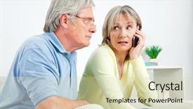  Presentation with senior living - PPT layouts featuring complaint - senior woman talking on cell background and a soft green colored foreground