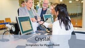  Presentation with passport - PPT layouts having complaint - serious businesswoman showing passport background and a light blue colored foreground