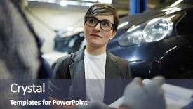  Presentation with service technician - Cool new presentation theme with complaint services - young client of car service backdrop and a  colored foreground