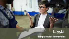  Presentation with car service - Amazing presentation theme having complaint services - young woman looking at master backdrop and a  colored foreground