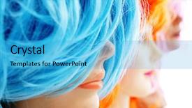  Presentation with mannequin - PPT theme featuring complement - closeup of some wigs background and a cyan colored foreground