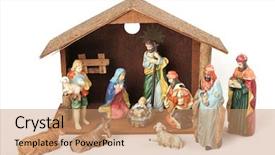  Presentation with nativity - Colorful slide set enhanced with complete nativity scene with stable backdrop and a coral colored foreground