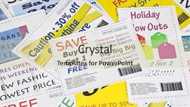  Presentation with coupon - Slides featuring completely fake fashion coupons background and a soft green colored foreground