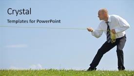  Presentation with rope - Colorful presentation design enhanced with completion one year - businessman pulling rope in park backdrop and a  colored foreground