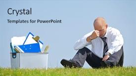  Presentation with next year - Beautiful presentation design featuring completion one year - cheerless businessman sitting next backdrop and a  colored foreground