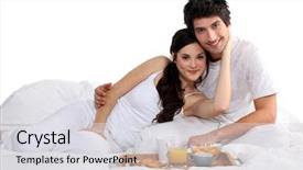  Presentation with breakfast - Audience pleasing presentation design consisting of completion time - couple having breakfast on bed backdrop and a  colored foreground